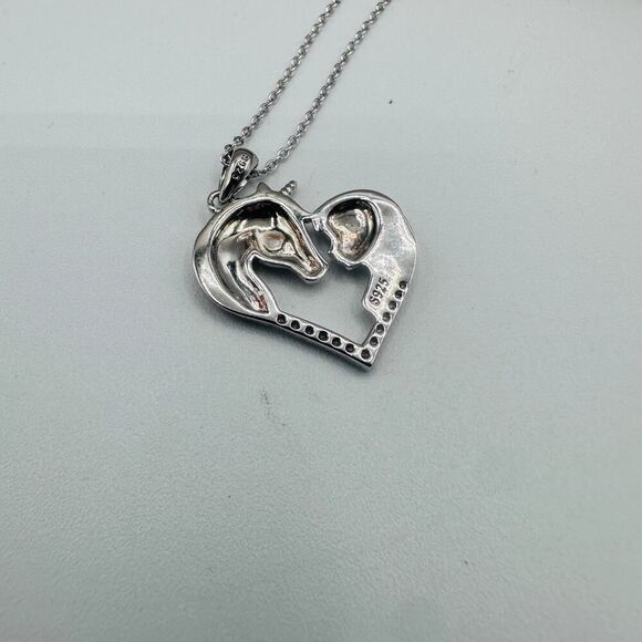 Horse With Girl & Heart CZ Sterling Silver Necklace - Picture 7 of 7